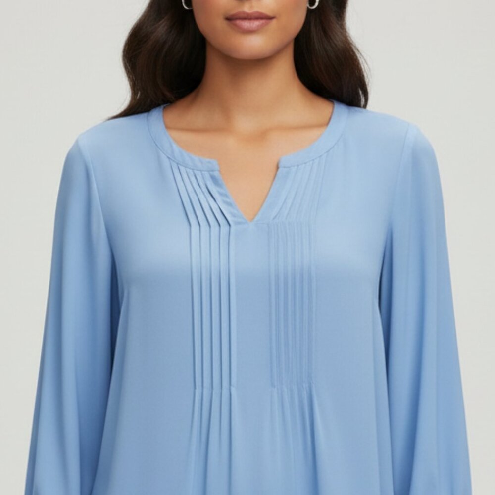 Talbots Cornflower Blue Split Neck Pintuck Blouse - image 7